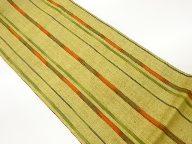 手織り紬縞模様織出し全通袋帯